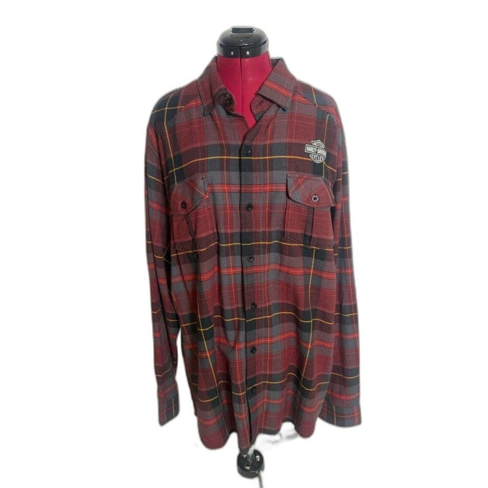 NWT Harley-Davidson Button-Down Shirt Men's Size XL Tall Maroon & Black Plaid